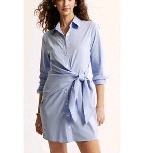 NWT Abercrombie & Fitch Wrap Shirt Dress Womens Medium Blue Preppy Sophisticated
